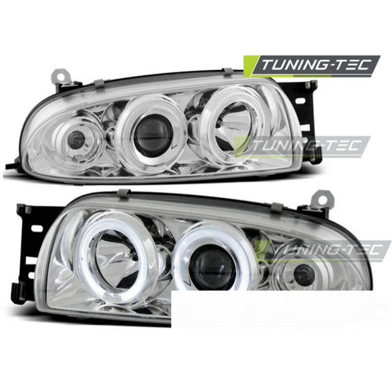 Ford Fiesta MK4 10.95-08.99 Fanali Angel Eyes Cromato Anteriori e Posteriori