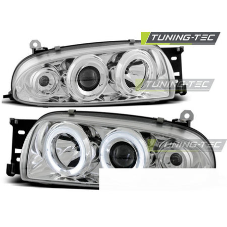Ford Fiesta MK4 10.95-08.99 Fanali Angel Eyes Cromato Anteriori e Posteriori