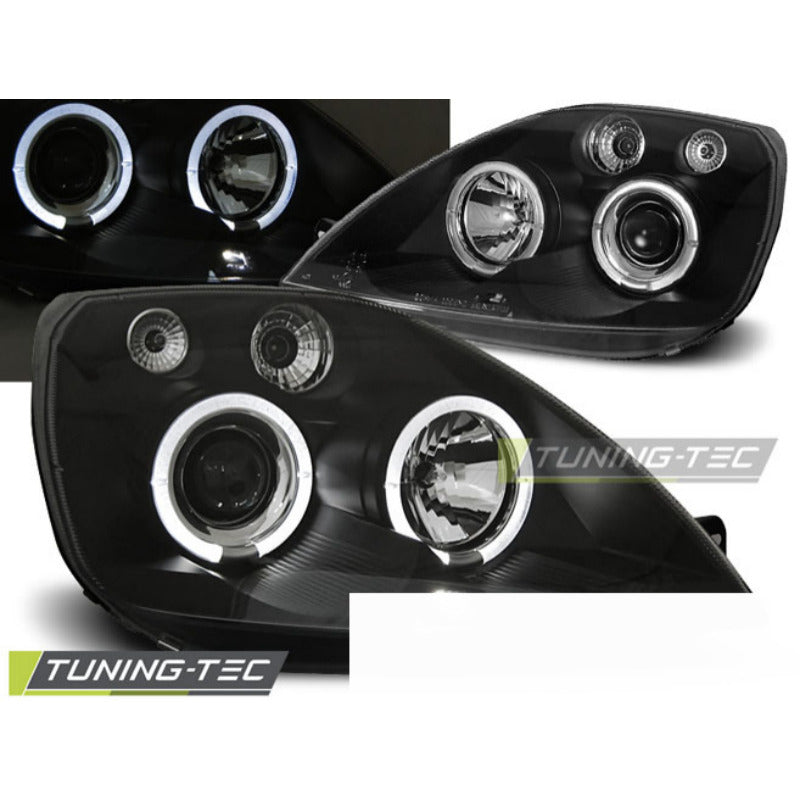 Ford Fiesta MK6 05.02-08.05 Fanali Angel Eyes Neri Anteriori e Posteriori