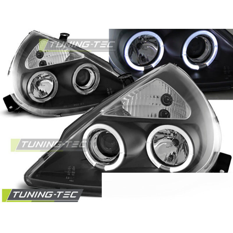 Ford Ka 11.96-08 Fanali Angel Eyes Neri Anteriori LED