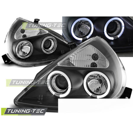 Ford Ka 11.96-08 Fanali Angel Eyes Neri Anteriori LED
