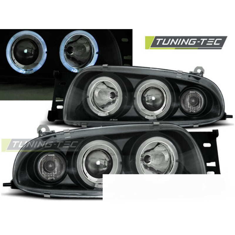 Ford Fiesta MK4 10.95-08.99 Fanali Angel Eyes Neri Anteriori LED