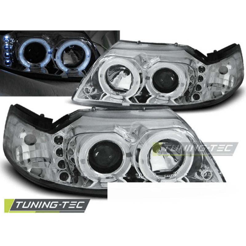 Ford Mustang 98-04 Angel Eyes Cromato Fari Anteriori a LED Cromo Lucido