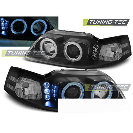 Ford Mustang 98-04 Angel Eyes Nero Fari Anteriori LED Luci di Posizione