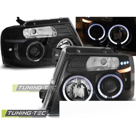 Ford F150 Mk 11 04-08 Fanali Angel Eyes Neri Anteriori LED Luci Diurne
