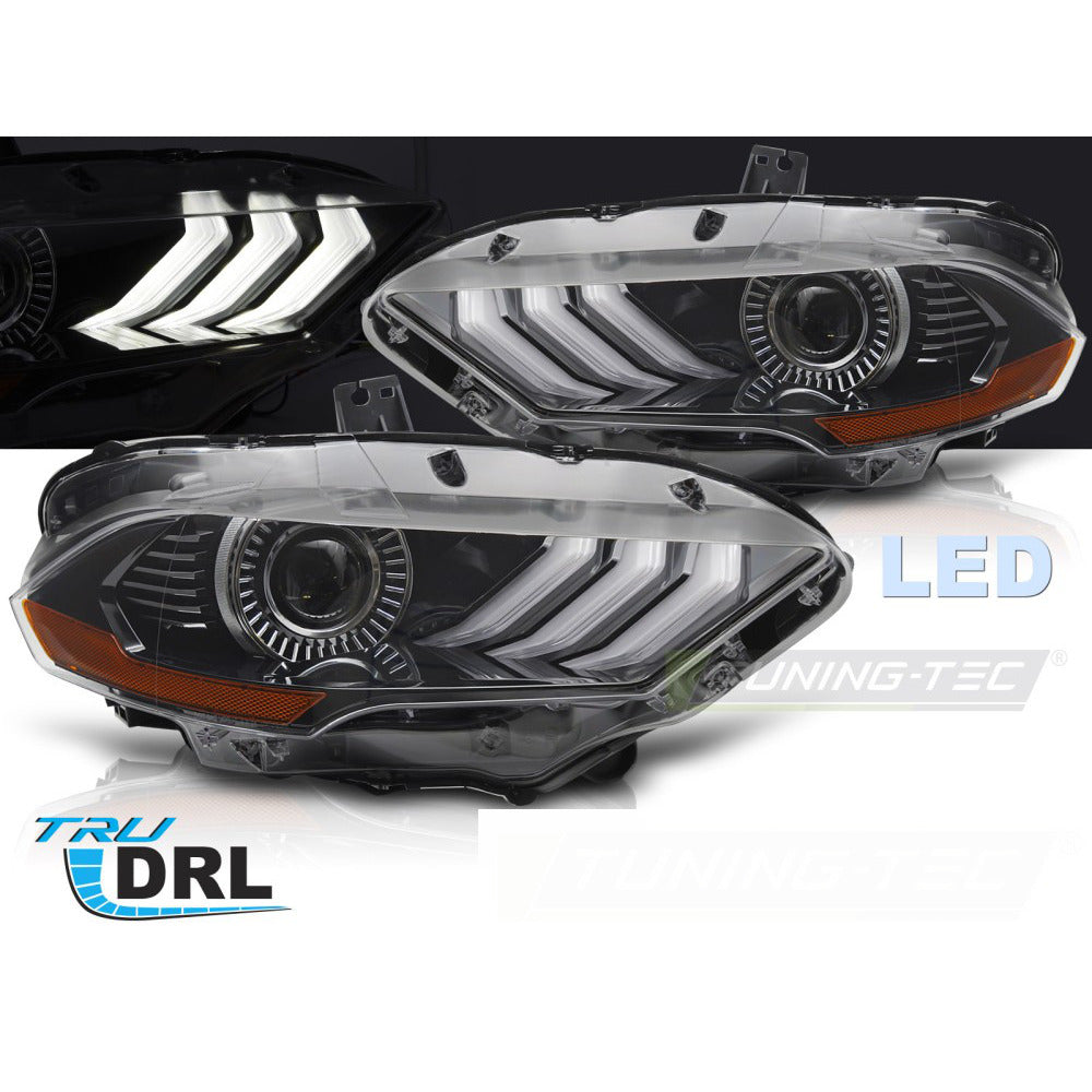 Fari Anteriori LED Neri con Luci Diurne per Ford Mustang 18-21