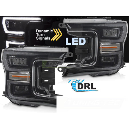 LED Fari Nero DRL Sequenziali per Ford F150 MK13 (2017-2020) Luci Diurne