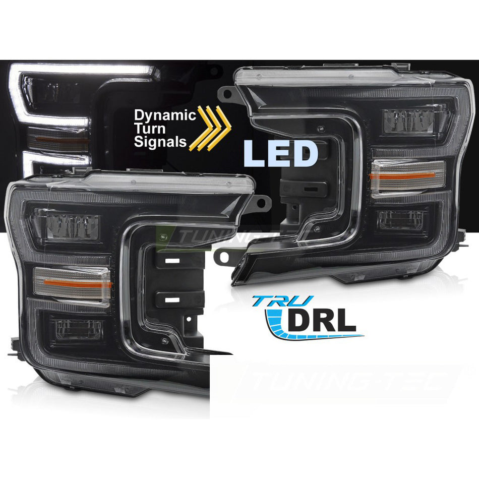 LED Fari Nero DRL Sequenziali per Ford F150 MK13 (2017-2020) Luci Diurne