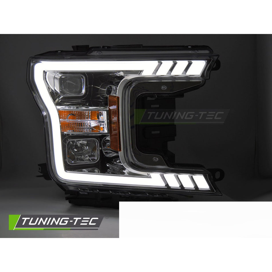 Fari Tube Cromato per Ford F150 MK13 (2017-2020) Fanali Anteriori 2 Pezzi