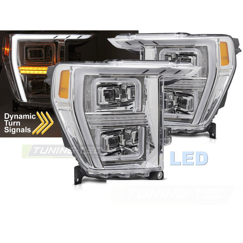 LED Fari Tube Cromato per Ford F150 MK14 (2020-2023) Anteriore 2 Pezzi