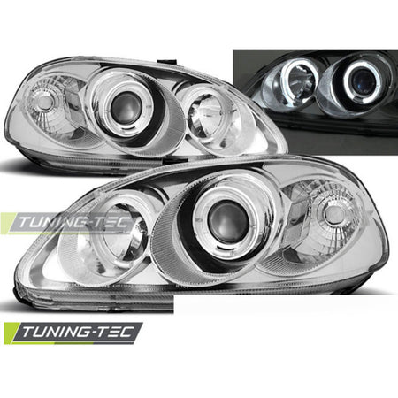 Honda Civic 09.95-02.99 Fanali Angel Eyes Cromato Anteriori Finitura Cromo