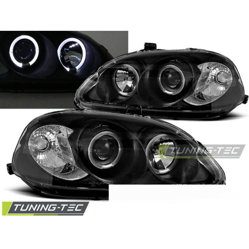 Honda Civic 09.95-02.99 Fanali Angel Eyes Neri per Ottimizzazione Illuminazione