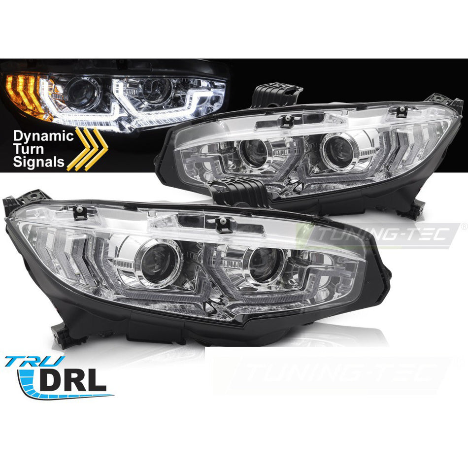 Fari Cromato DRL Sequenziali per Honda Civic X (anni 16-21) Luci Diurne