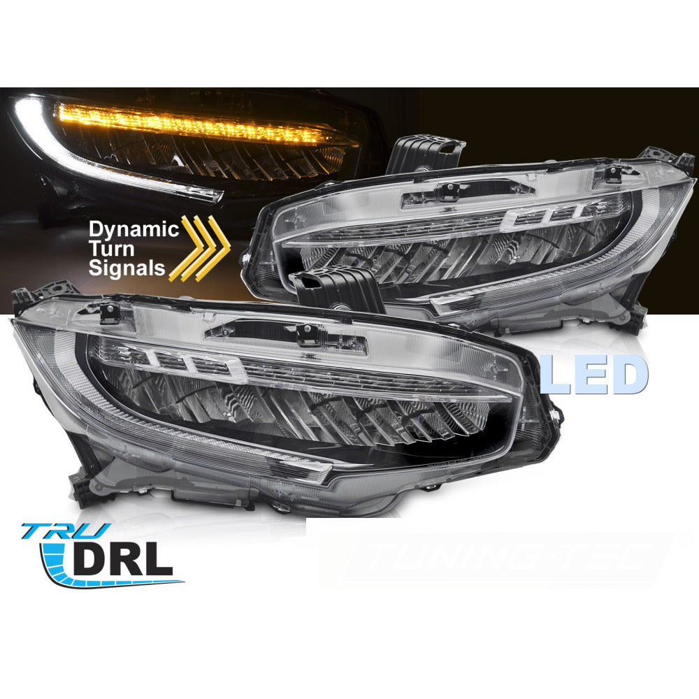 Full LED Fari Nero per Honda Civic X (2016-2021) Fari Anteriori Neri