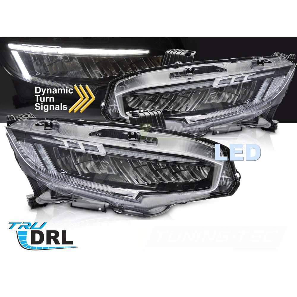 Full LED Fari Nero per Honda Civic X (2016-2021) Fari Anteriori Neri