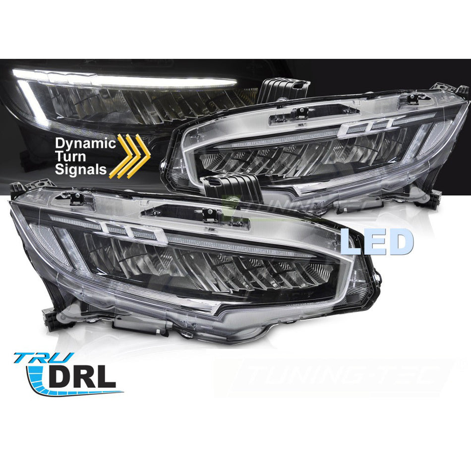 Full LED Fari Nero per Honda Civic X (2016-2021) Fari Anteriori Neri