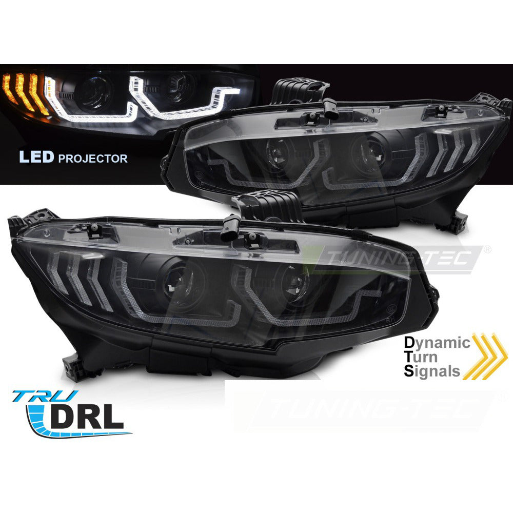 LED Fari Nero DRL Sequenziali per Honda Civic X (anni 2016-2021)