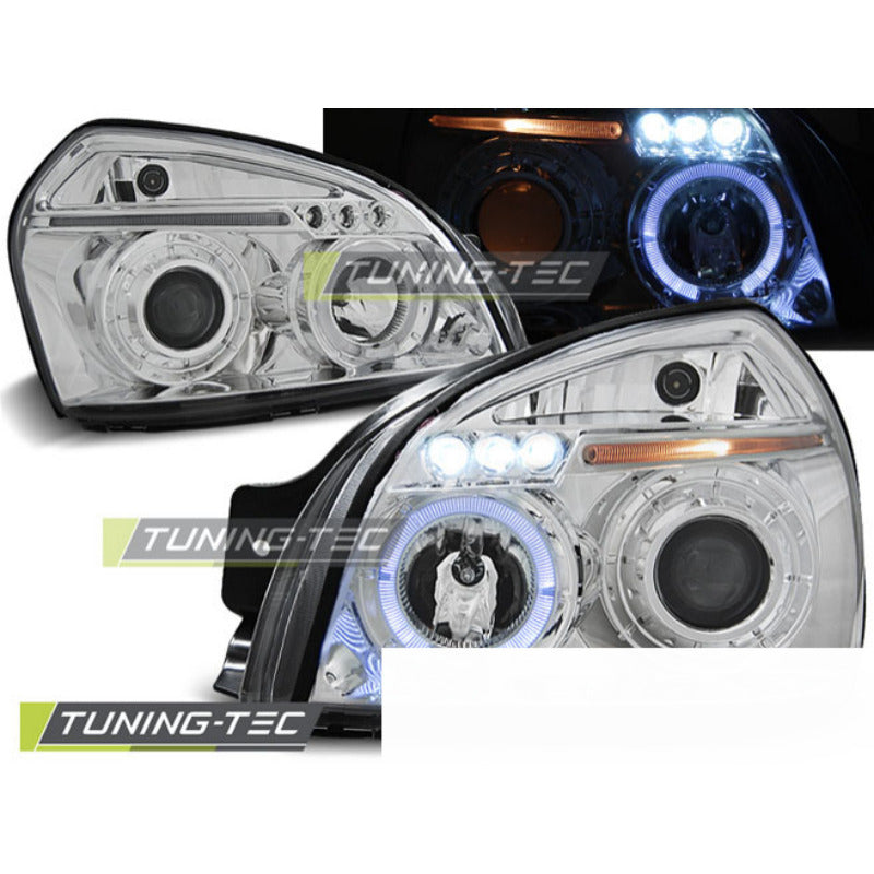 Hyundai Tucson 07.04-10 Angel Eyes Cromato Fari Anteriori a LED Luci Diurne