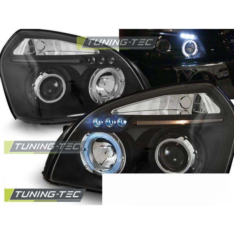 Hyundai Tucson 07.04-10 Angel Eyes Nero Fari Anteriori LED Scuri 2 Pezzi
