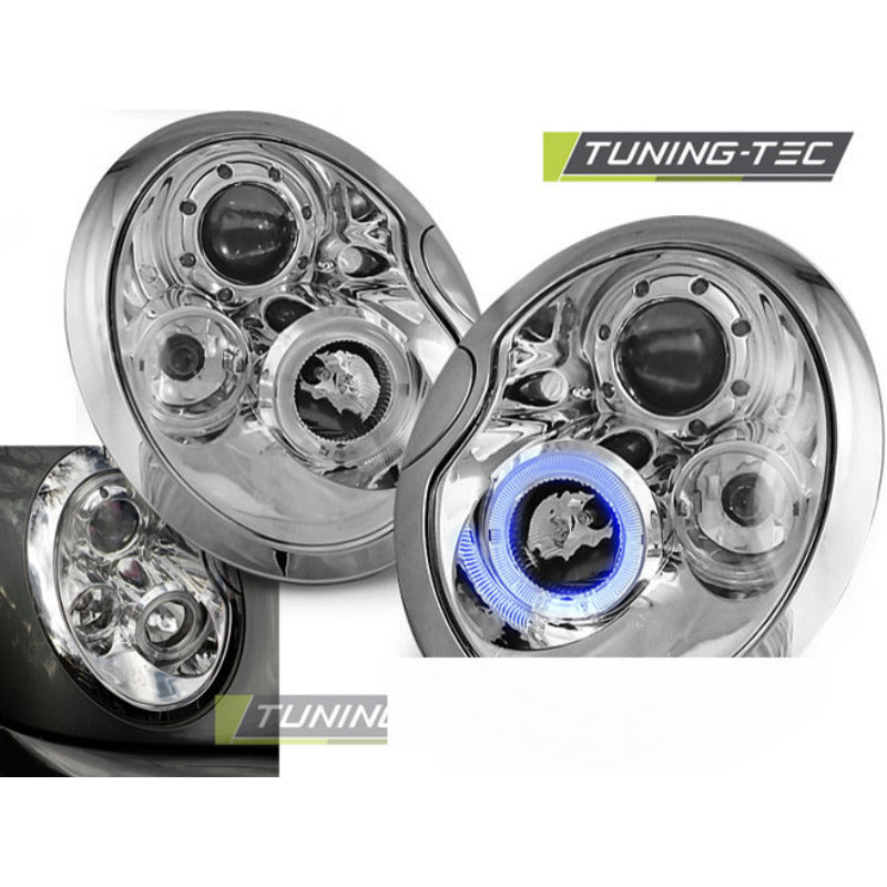 Fari Angel Eyes Cromato per BMW MINI Cooper (01-04) Fanali Anteriori