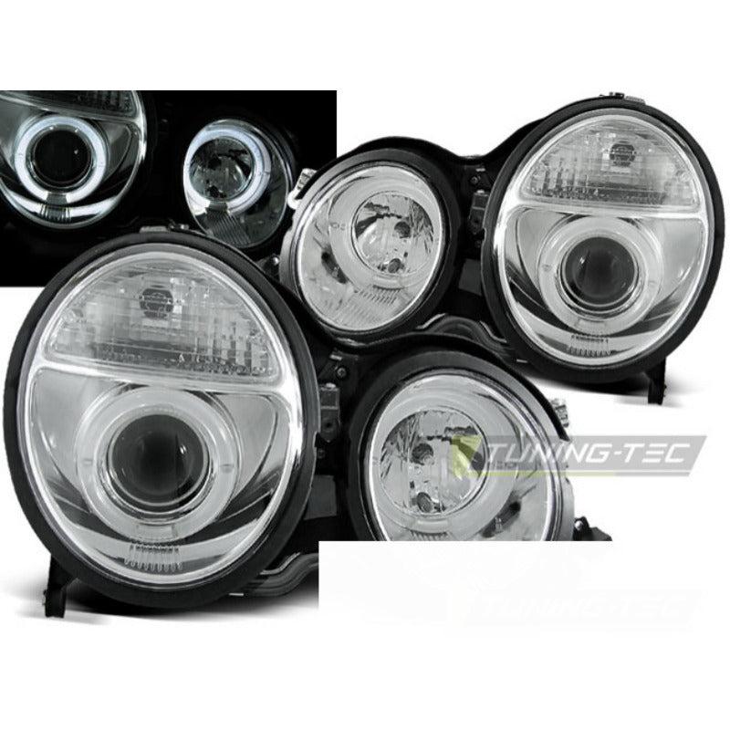 Fari Angel Eyes Cromato per Mercedes W210 Classe E (1999-2002)