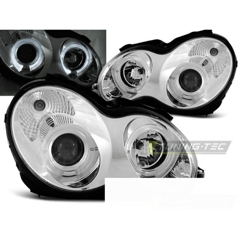 Fari Angel Eyes Cromato per Mercedes W203 Classe C 07.00-03.04