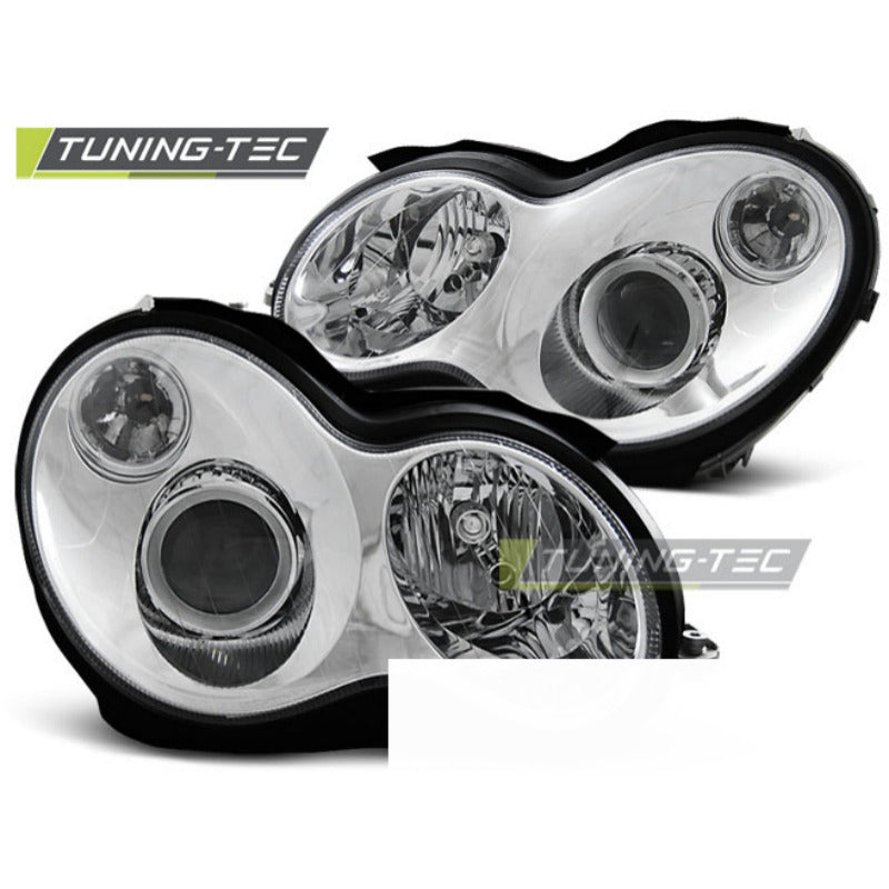 Fari Cromato per Mercedes W203 Classe C (07.00-03.04) Fanali Anteriori