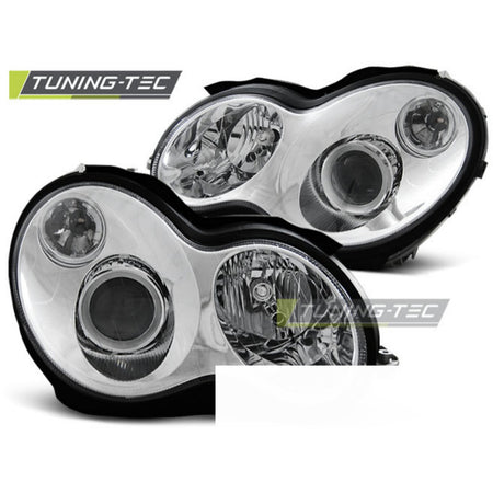 Fari Cromato per Mercedes W203 Classe C (07.00-03.04) Fanali Anteriori