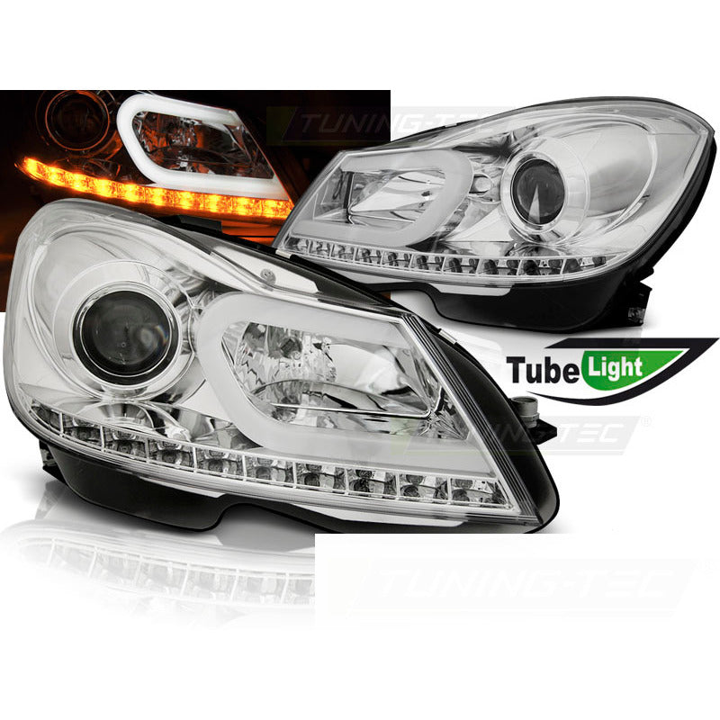 Fari Tube Cromato per Mercedes W204 (2011-2014) - Fanali Anteriori