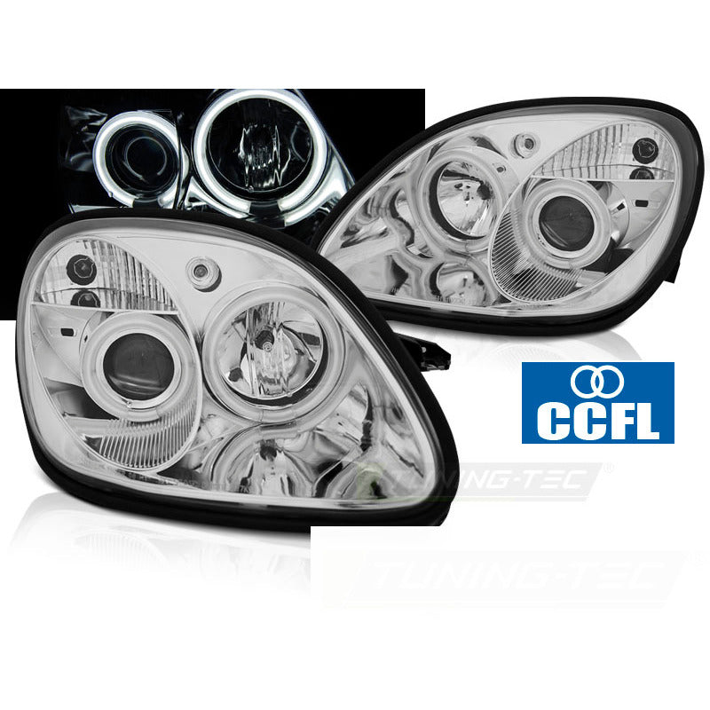 Fari Angel Eyes CCFL Cromato per Mercedes R170 SLK (1996-2004)