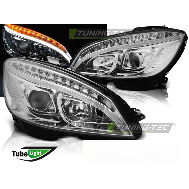 Fari Anteriori a Tubo Cromati per Mercedes W204 (2007-2010)