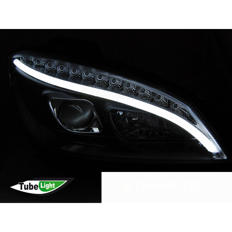 Fari Anteriori Tubolari Neri Sequenziali per Mercedes W204 07-10