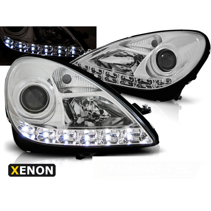 Fari Anteriori Xenon Daylight Cromati per Mercedes R171 SLK (2004-2011)