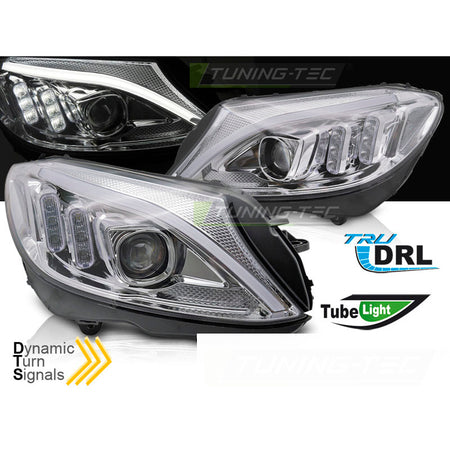 Fari Tube LED Cromato per Mercedes W205 (2014-2018) - Fanali Anteriori