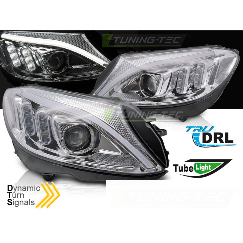 Fari Tube LED Cromato per Mercedes W205 (2014-2018) - Fanali Anteriori