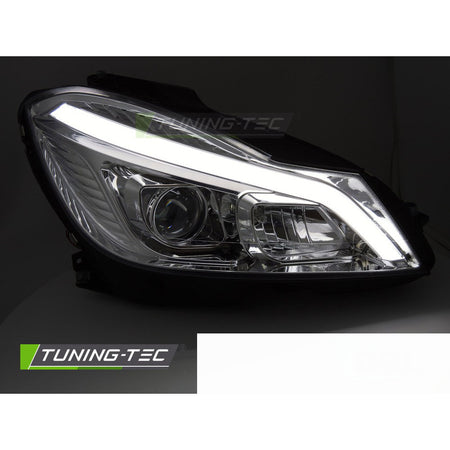 Fari Tube LED Cromato Sequenziali DRL per Mercedes W204 (2011-2014) Luci Diurne