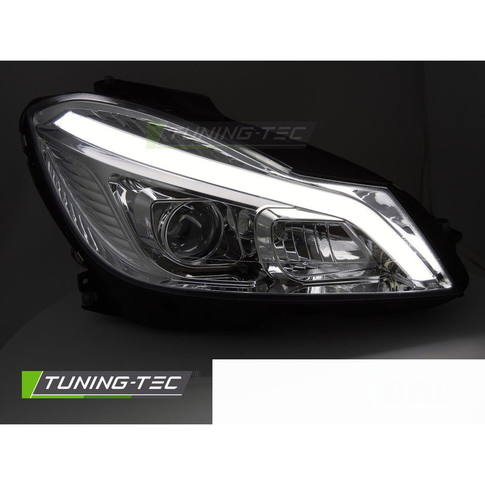 Fari Tube LED Cromato Sequenziali DRL per Mercedes W204 (2011-2014) Luci Diurne