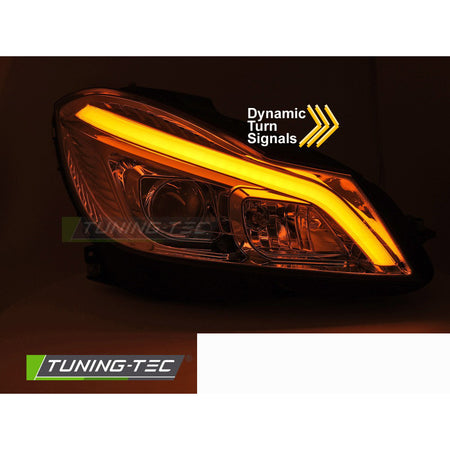 Fari Tube LED Cromato Sequenziali DRL per Mercedes W204 (2011-2014) Luci Diurne