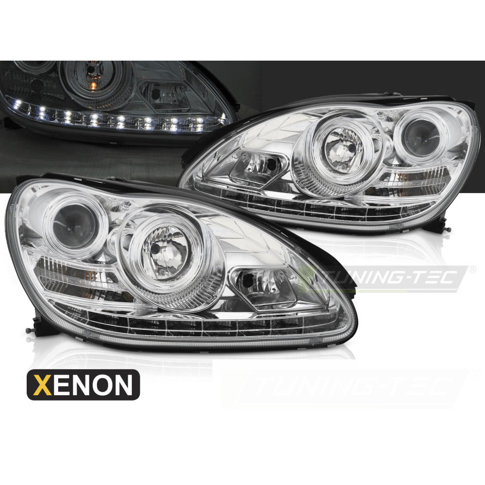 Xenon Fari Cromato LED per Mercedes W220 (10.02-05.05) Kit Fari Xeno