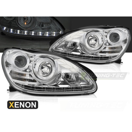 Xenon Fari Cromato LED per Mercedes W220 (10.02-05.05) Kit Fari Xeno