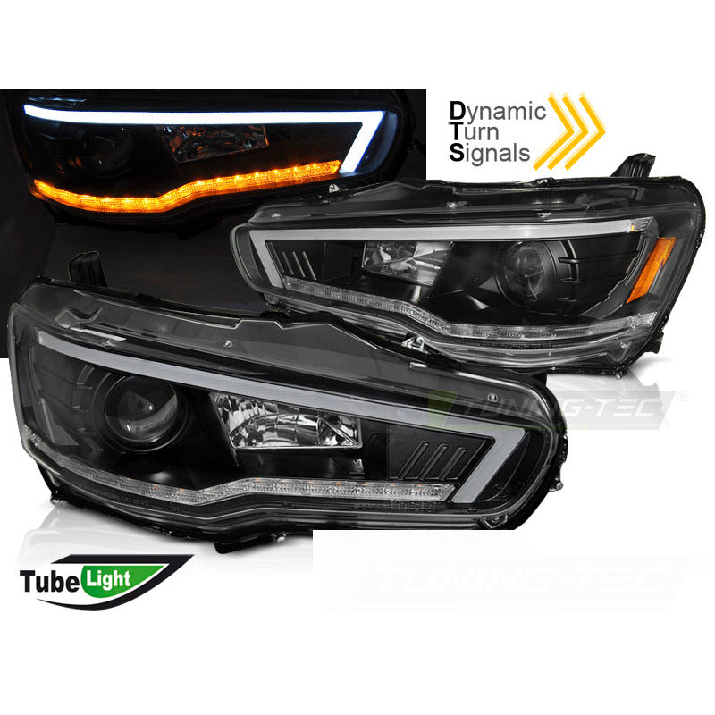 Mitsubishi Lancer 8 08-16 Tubo Luce Sequenziale Nera per Universale
