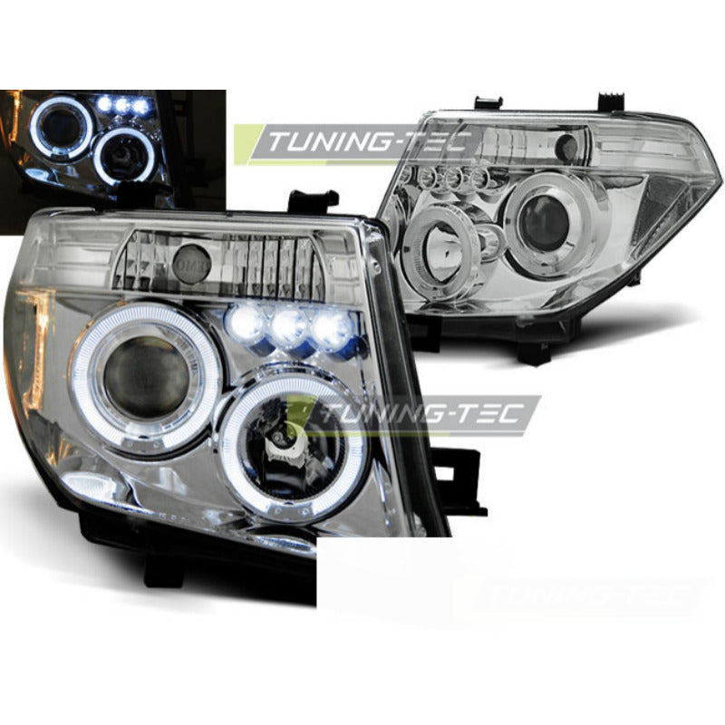 Nissan Navara D40/Pathfinder 05-10 Fanali Angel Eyes Cromato Finitura Lucida