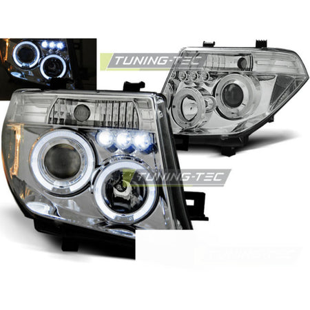 Nissan Navara D40/Pathfinder 05-10 Fanali Angel Eyes Cromato Finitura Lucida