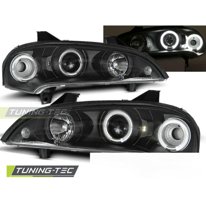 Opel Tigra 09.94-12.00 Fanali Angel Eyes Neri Anteriori LED 2 Pezzi