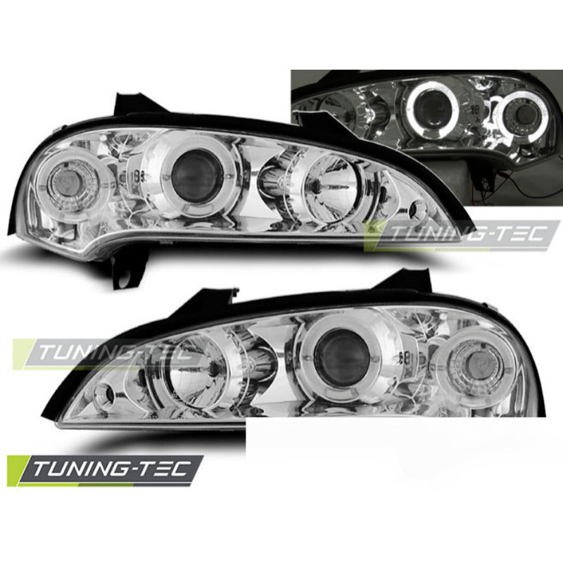 Opel Tigra 09.94-12.00 Angel Eyes Cromato Fari Anteriori a LED con Cornice Cromo