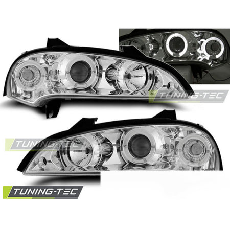 Opel Tigra 09.94-12.00 Angel Eyes Cromato Fari Anteriori a LED con Cornice Cromo