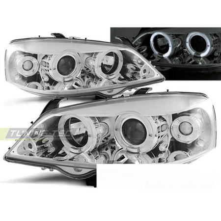 Opel Astra G 09.97-02.04 Fanali Angel Eyes Cromato Anteriori Fari Luci