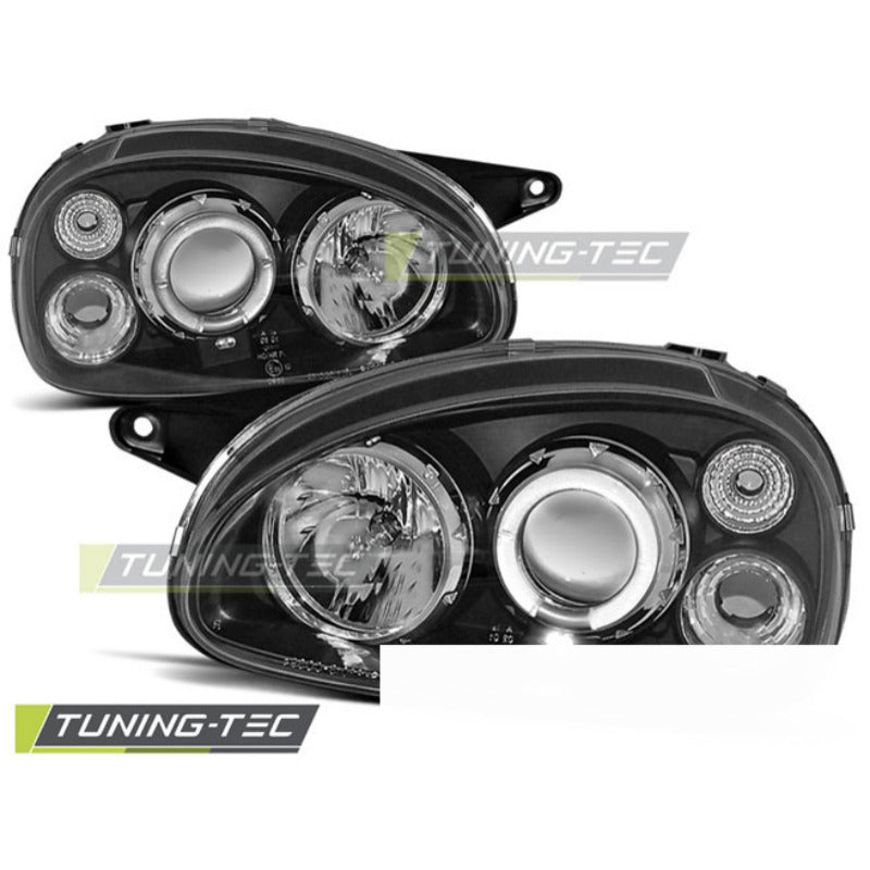 Opel Corsa B 02.93-10.00 Fanali Angel Eyes Neri Anteriori LED