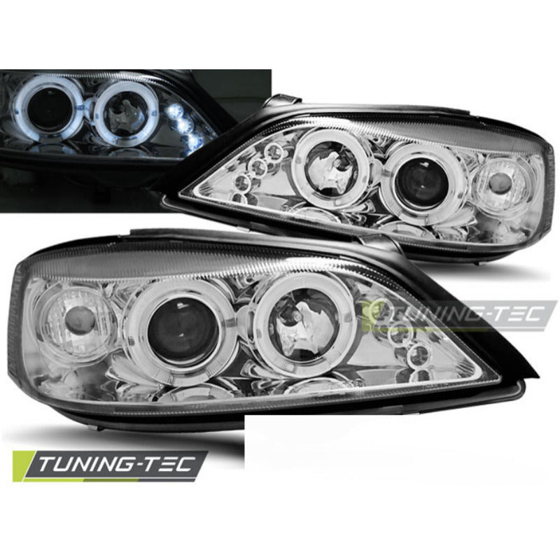 Opel Astra G 02.98-02.04 Fanali Angel Eyes Cromato Anteriori Fari Luci Auto