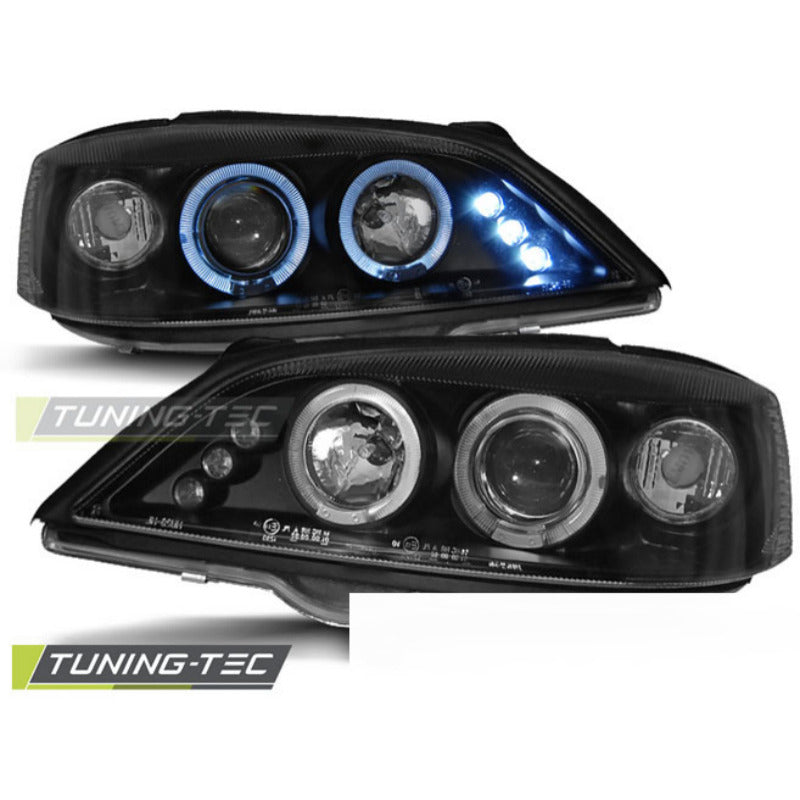 Opel Astra G 02.98-02.04 Fanali Angel Eyes Neri Anteriori e Posteriori